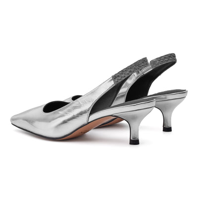 WODEN STB WOMENS Maxine Slingback Metallic Heels 039 Silver